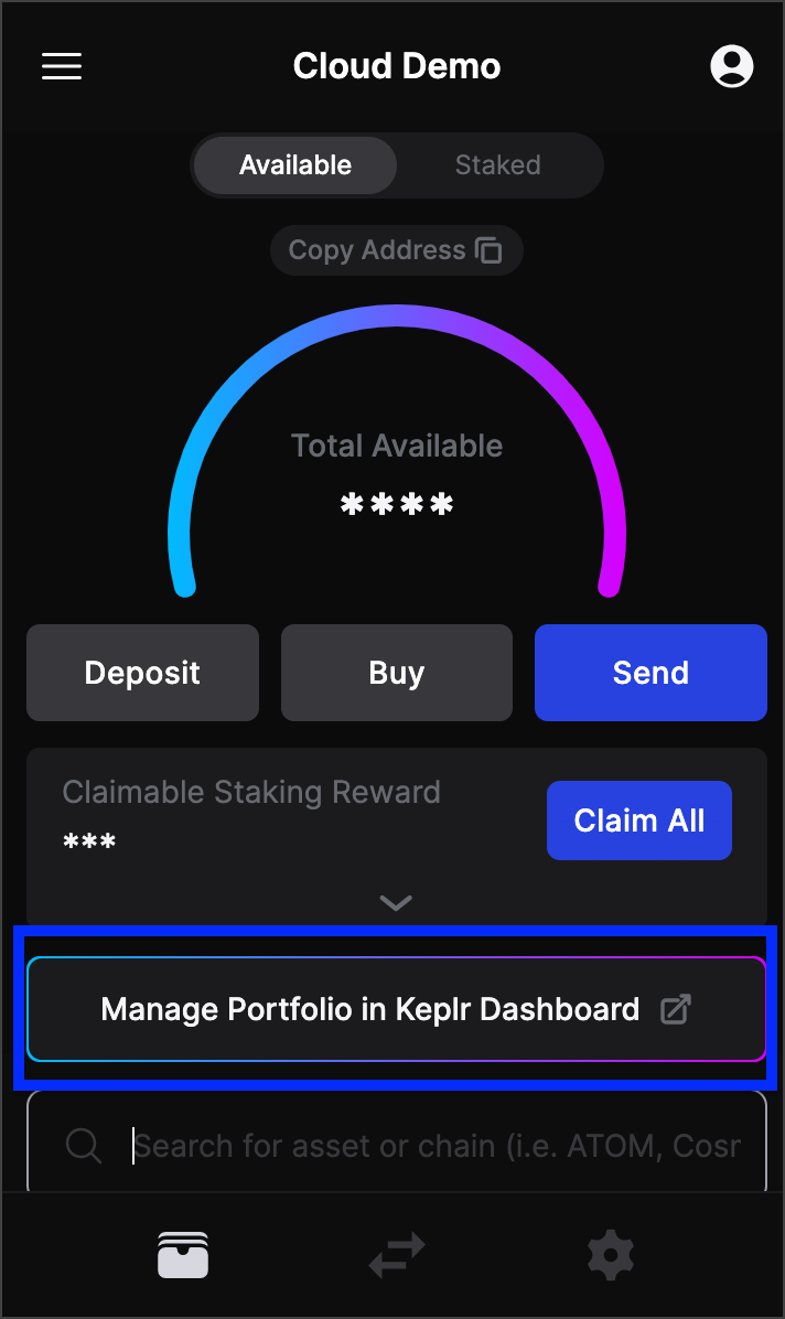 If you are not logged in to your Keplr wallet, you are prompted to enter the wallet password and click Unlock before being navigated to the dashboard.