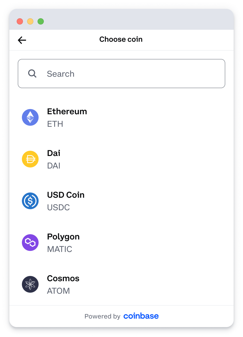 Select a digital asset such as Ethereum.